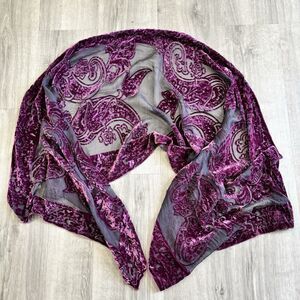Scarf Sheer Silk Velvet Purple Paisley Design Head Shoulder Covering 21 x 66 in